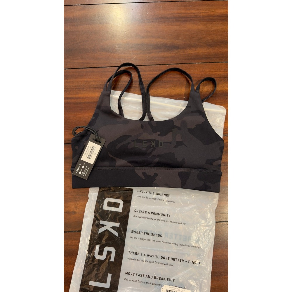 LSKD Bridge Sports Bra Black Camo XS WABR0006P Strappy Back NEW NWT